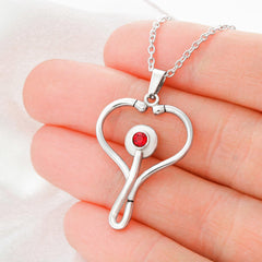 Stethoscope Necklack with Red Swarovski Crystal for Doctor Wife