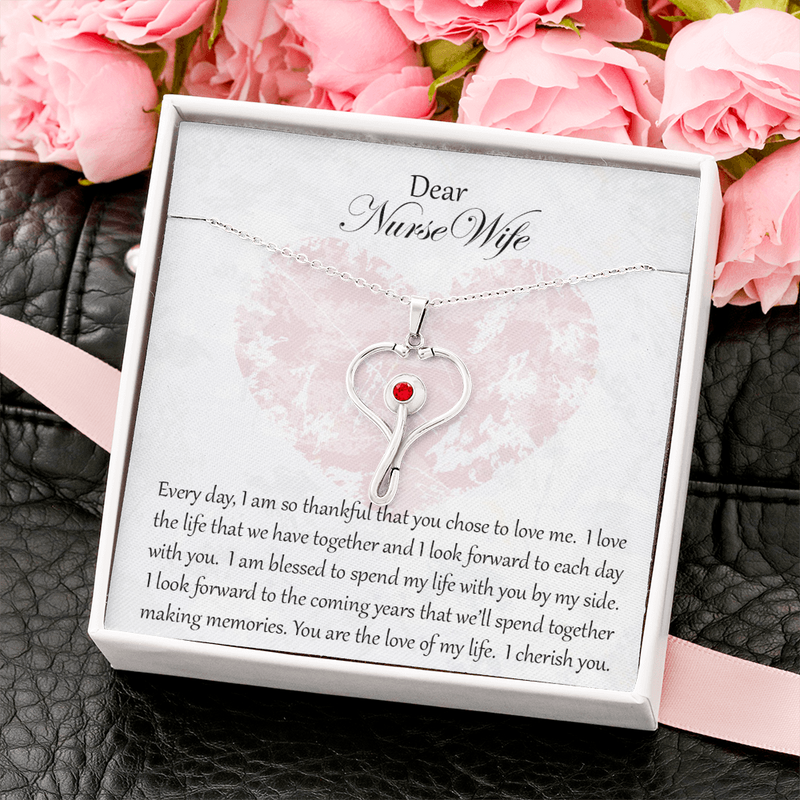 Stethoscope Necklace with Swarovski Crystal for Nurse Wife