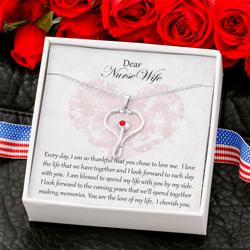 Stethoscope Necklace with Swarovski Crystal for Nurse Wife