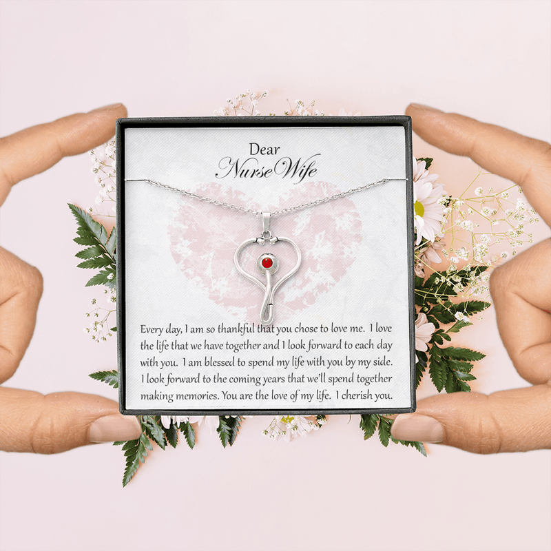Stethoscope Necklace with Swarovski Crystal for Nurse Wife