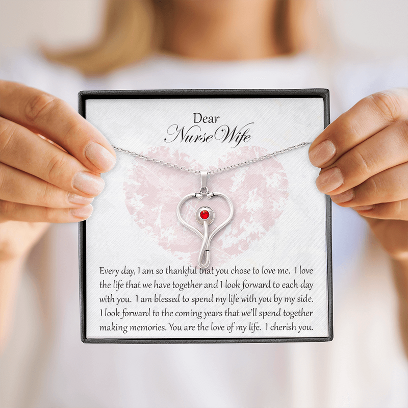 Stethoscope Necklace with Swarovski Crystal for Nurse Wife